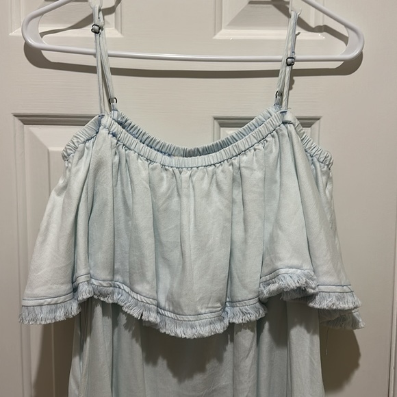 NEW w/tags Chambray Denim Fringe Off or Cold Shoulder Dress light weight & soft - Picture 2 of 10